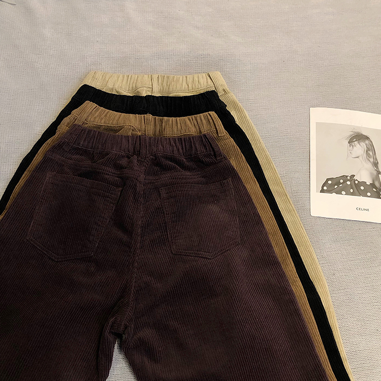 Quần Nhung Dài Lưng Cao Ống Suông Xinh Xắn Đơn Giản 31812