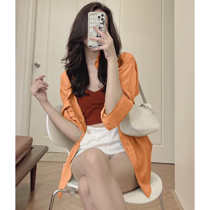 Set bộ 3 món sơ mi đũi thụng áo bra mix quần short đùi trắng TH10132