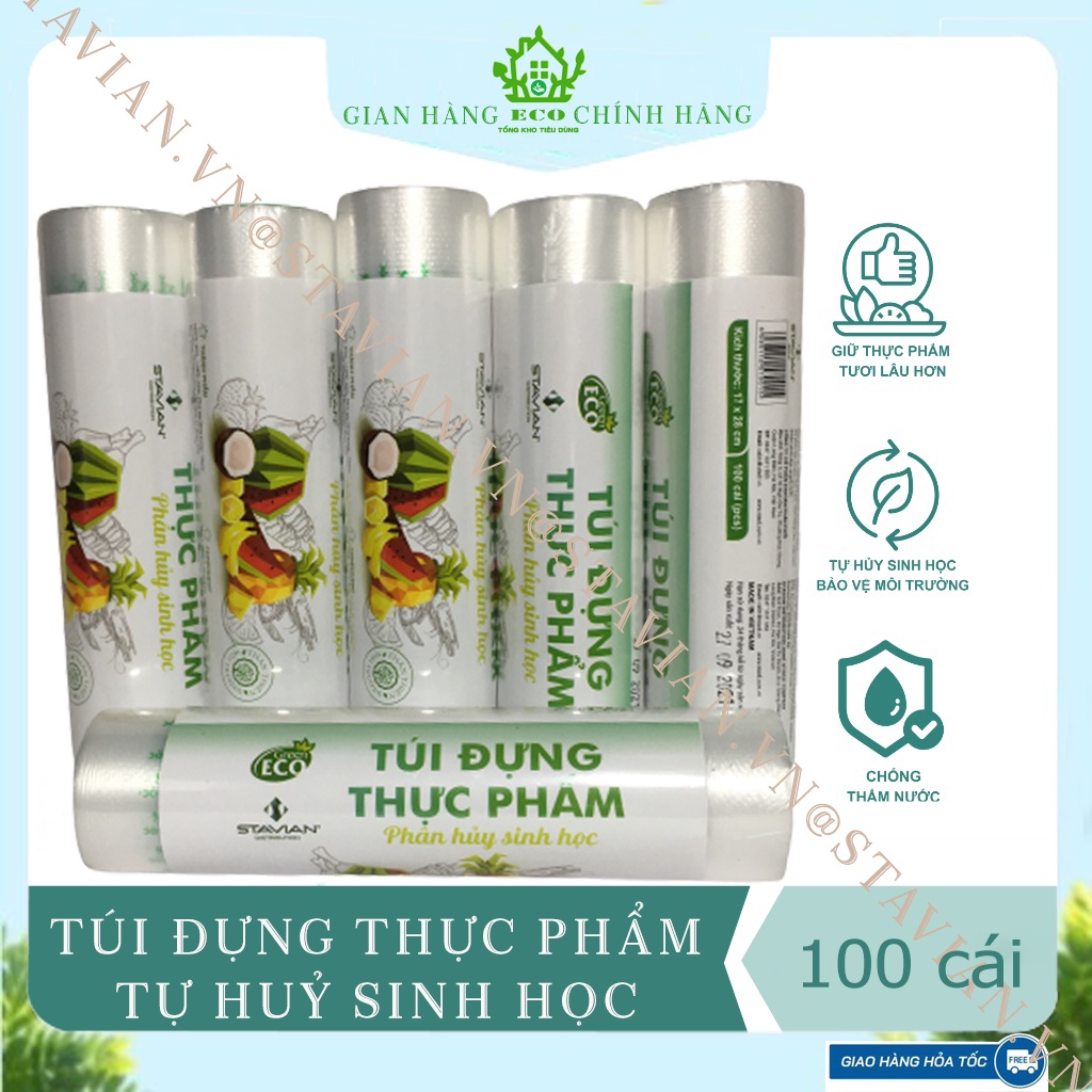 túi đựng thực phẩm tự hủy sinh học siêu thị green eco KT 100 túi, 300g,500g,1kg.