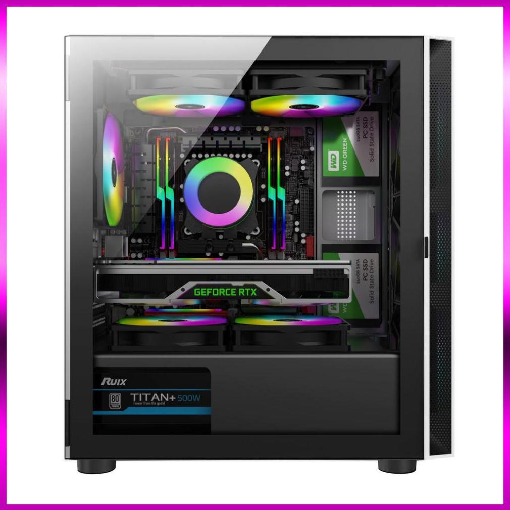 CASE AAP D1 Black/White GAMING Mặt trước dãy Led RGB (Hông Kính Cường Lực)