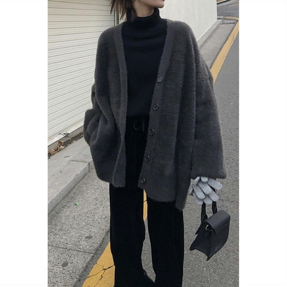 Áo Khoác Cardigan Dệt Kim Dày Dáng Dài Trung Bình Thời Trang Thu Đông Năm 2021 Cho Nữ