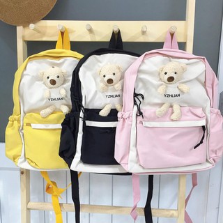 Balo kèm gấu bông phối màu ulzzang chống thấm nước nhiều màu -SHOPFORGIRL