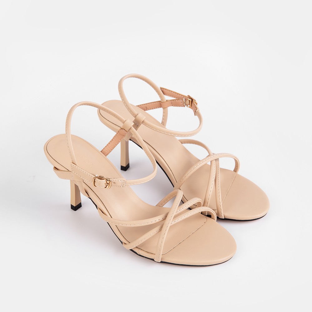 Giày Sandal Zelda Star mũi tròn gót cao 7cm dây chéo - SN006820