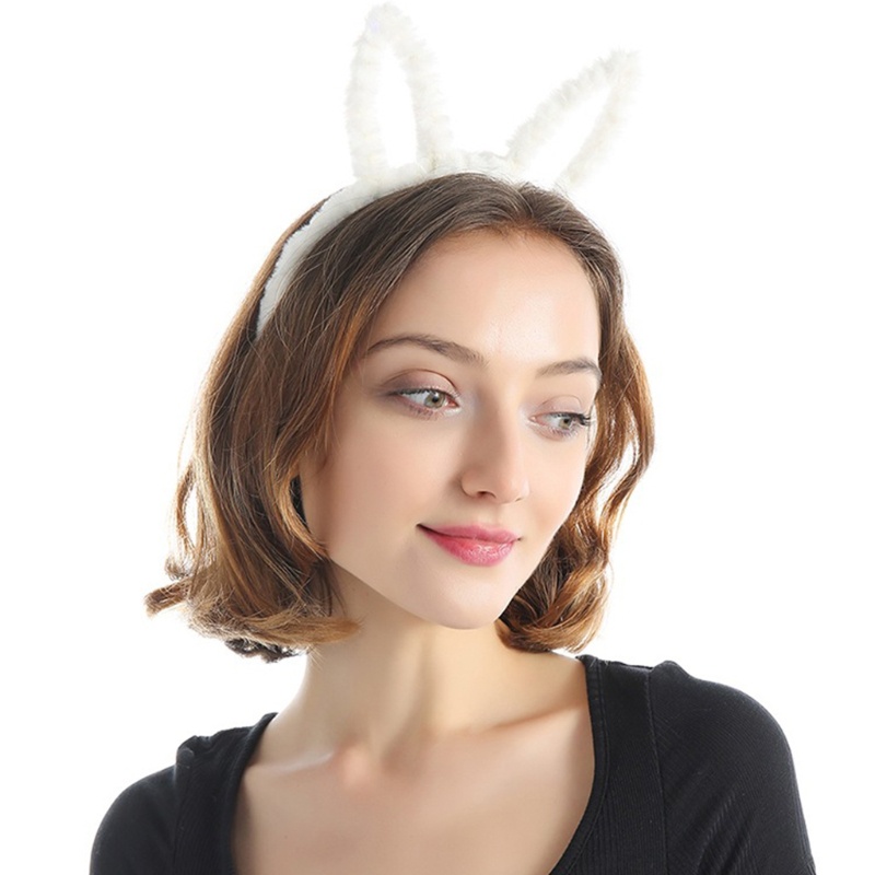 Băng Đô Tai Thỏ Phối Lông Màu Trơn Trang Điểm Hóa Trang Dễ Thương