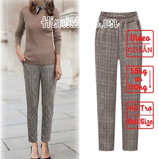 [CÓ SẴN] QUẦN BAGGY BIGSIZE NỮ HỌA TIẾT CARO PHONG CÁCH CÔNG SỞ NỀN XÁM NÂU - HIMISTORE - HM018
