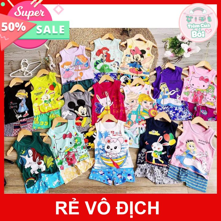 Set Đồ Bộ Sát Nách Thun Cotton 4 Chiều Cho Bé Gái Từ 1 - 5 Tuổi