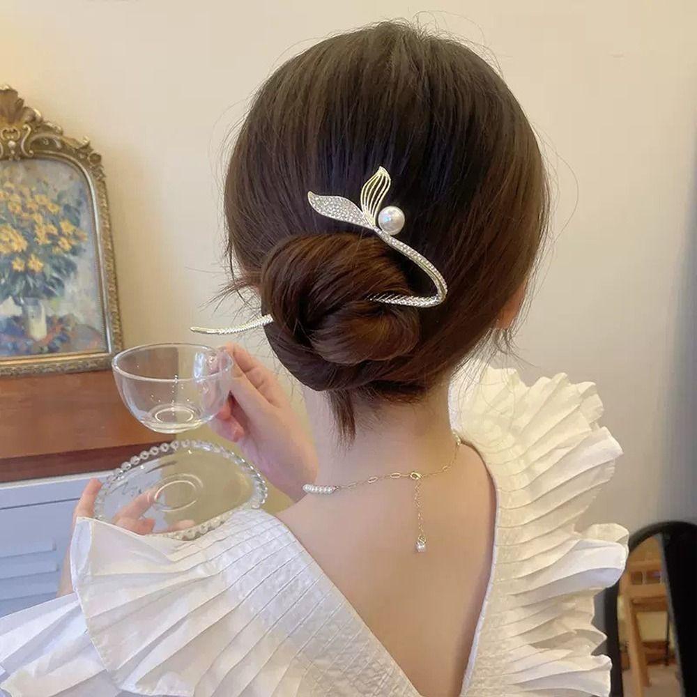 Kẹp Tóc Hình Đuôi Nàng Tiên Cá Màu Ngà Sang Trọng|Băng Đô Cài Tóc Bằng Hợp Kim Thời Trang