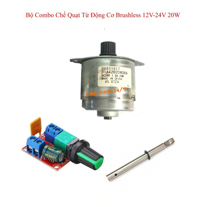 Bộ Combo Chế Quạt Từ Động Cơ Brushless Không Chổi Than 12V-24V 20W Kèm Điều Tốc