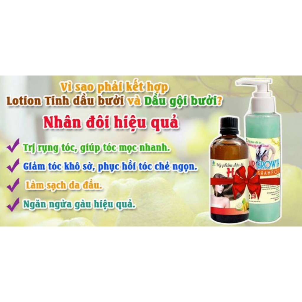 Combo 3 : dầu gội bưởi + dầu xả bưởi + tinh dầu bưởi -kích mọc tóc dài và dày, trị rụng tóc