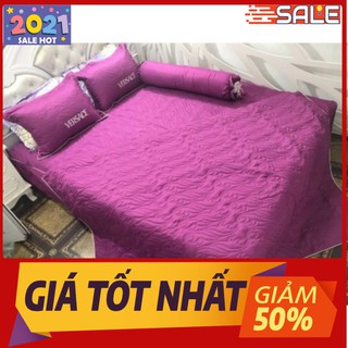 Bộ Chăn Ga Gối Phủ Trần Bông 5 món satin màu hồng tím