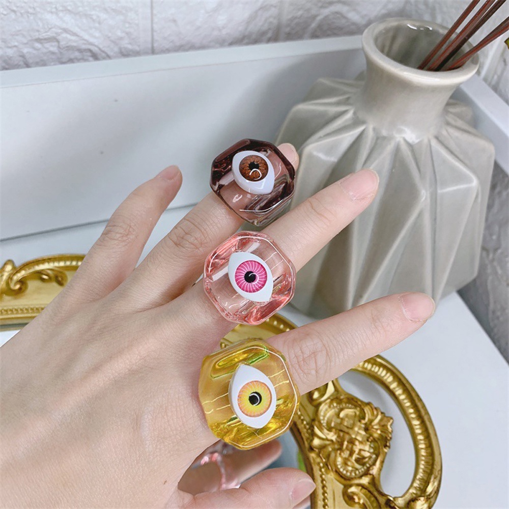 Nhẫn Đeo Ngón Tay Bằng Nhựa Acrylic Hình Mắt Quỷ Nhiều Màu Thời Trang Cho Nữ