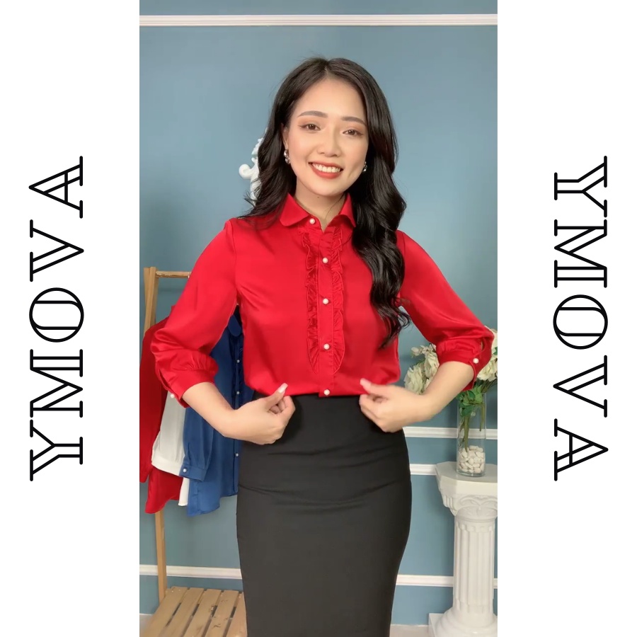 Áo sơ mi công sở áo sơ mi nữ lụa cao cấp công sở kiểu dáng basic trơn Thời trang thiết kế YMOVA