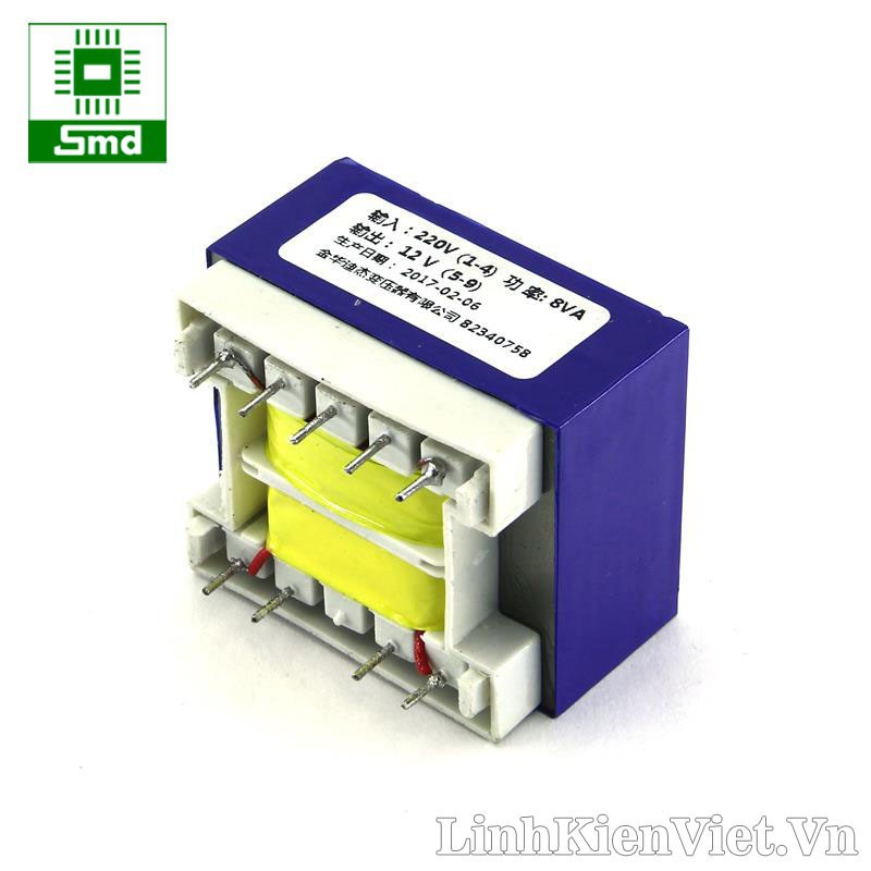 Biến áp 220V-12V (8W-650mA) có chân hàn PCB