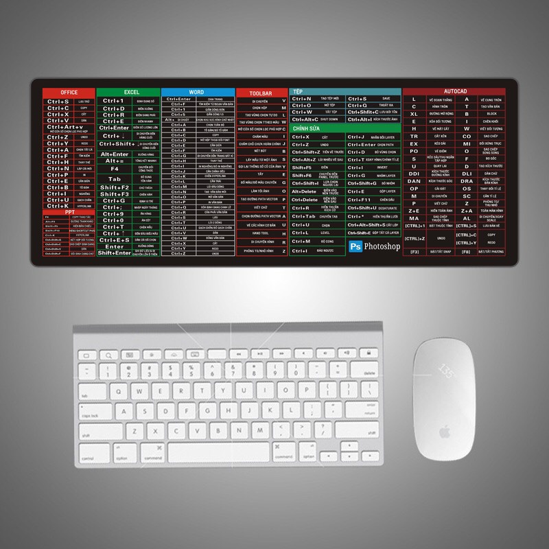 [SỈ Inbox] Lót chuột phím tắt Văn Phòng, lót chuột phím tắt Excel, Word, Power point Tiện dụng cỡ lớn 80x30