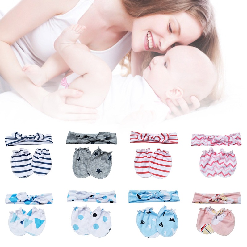 Bộ Băng Đô Và Găng Tay Chống Trầy Xước Dễ Thương Cho Bé