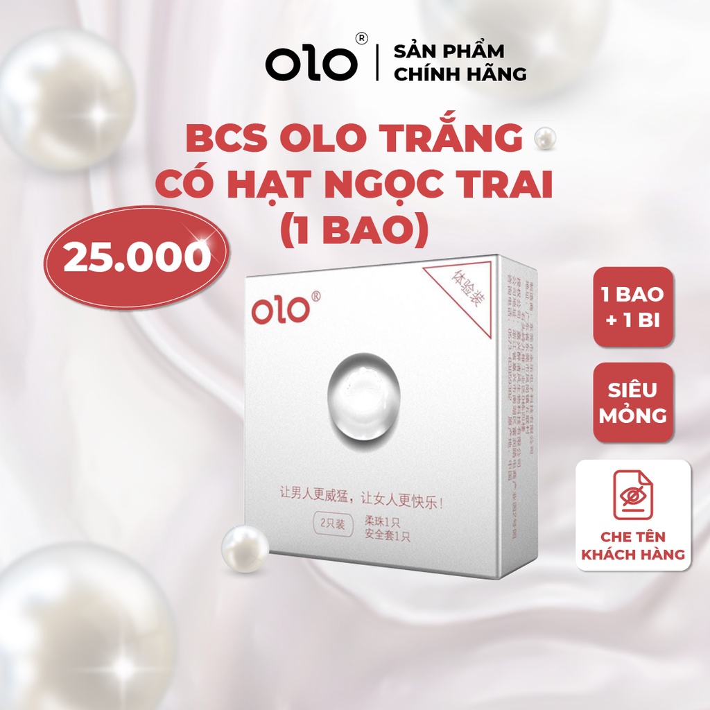 Bao cao su OLO trắng có hạt ngọc trai mềm 1.5cm tăng kích cỡ, siêu mỏng 0.01mm nội địa Trung