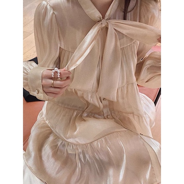 Váy babydoll lụa xếp tầng thắt nơ / mina’s house