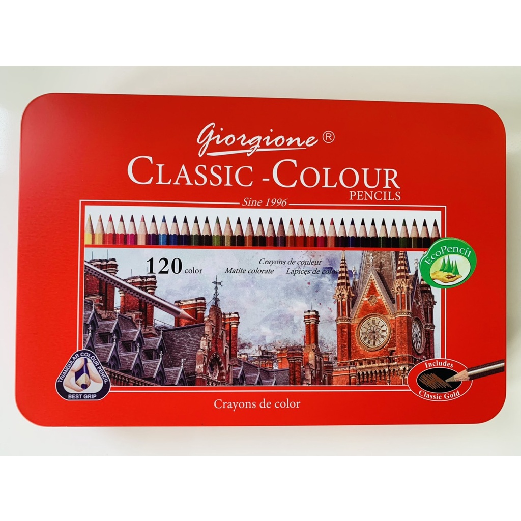 Bộ bút chì full 120 màu Giorgione vỏ thiếc xanh, đỏ, màu sắc đẹp bắt mắt - B93+94