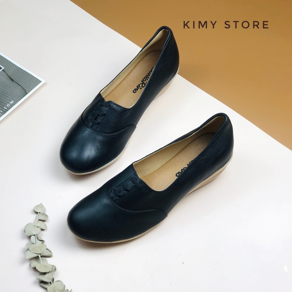 Giày đế xuồng nữ VNXK da thật, xuồng nữ da thật mũi tròn - Kimy Store