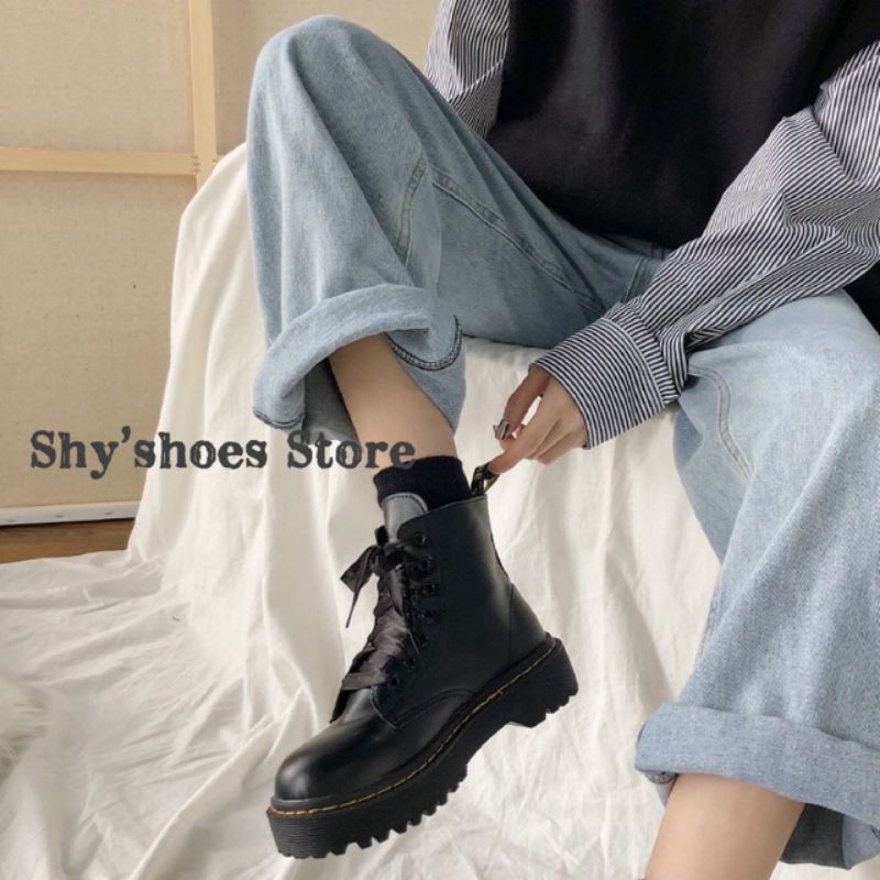 (Có sẵn) Giày Boot cổ lửng martin phong cách chiến binh đế cao 4cm| bốt nữ cá tính