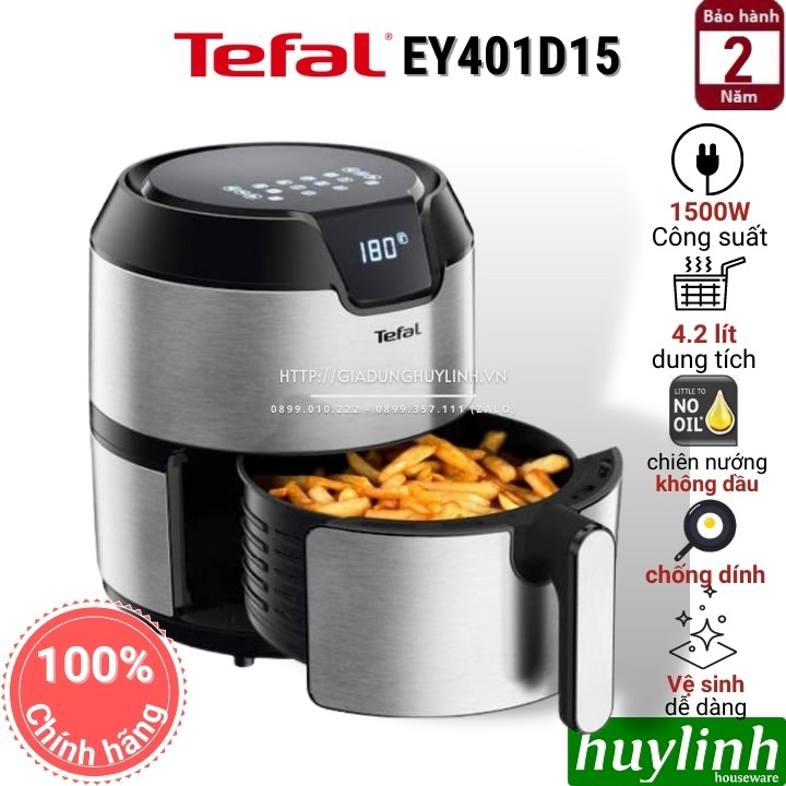 [Mã ELHAMS5 giảm 6% đơn 300K] Nồi chiên không dầu điện tử Tefal EY401D15 - 4.2 lít - 1500W