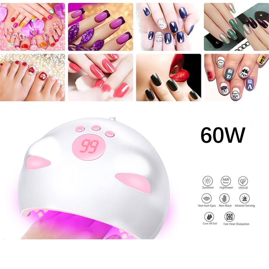 Đèn LED UV 20 Bóng 60W Hong Khô Sơn Móng Tay Không Đau Sạc USB