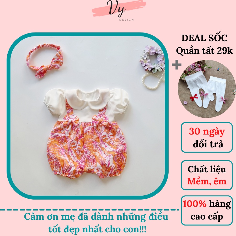 Body Bé Gái Sơ Sinh VY DESIGN. Body Đầy Tháng Cho Bé Kèm Băng Đô. Bodysuit Đùi Mùa Hè Chất Mát Size 0 12 Tháng