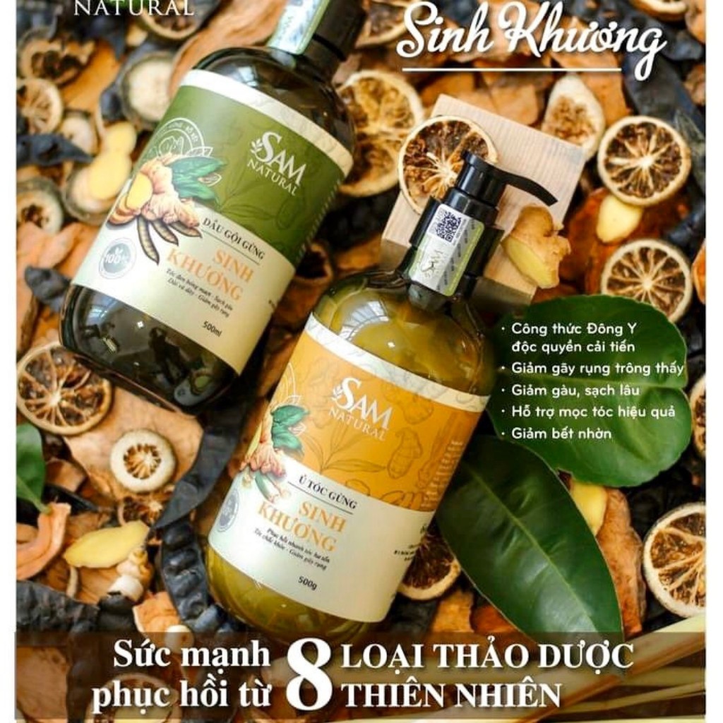 Cặp gội xả gừng tươi 100% Sinh Khương ngăn ngừa rụng tóc, mọc tóc  500ml - Ngọc Beauty