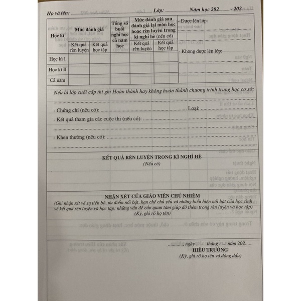 Học Bạ Trung Học Cơ Sở