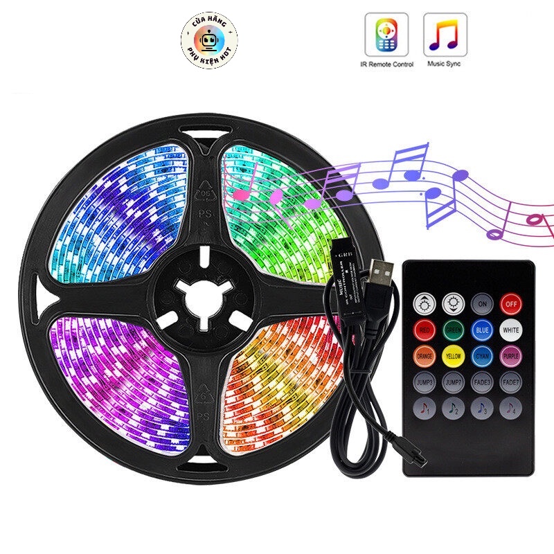 〚TẶNG REMOTE〛ĐÈN LED TIKTOK RGB 5V USB 5050 dải băng đi ốt dây cáp PCB màu đen điều khiển 20 màu nhấp nháy theo nhạc