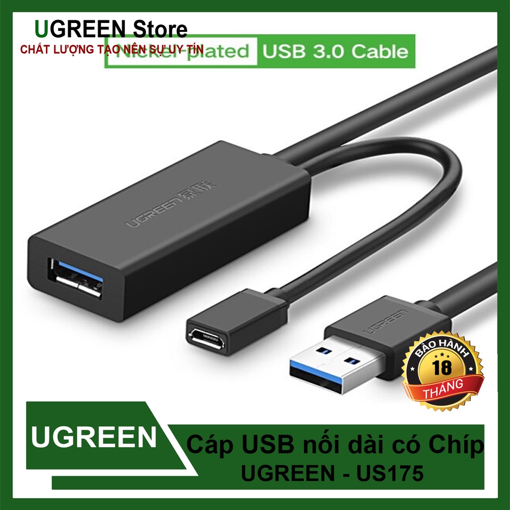 [Mã 155ELSALE giảm 7% đơn 300K] Cáp USB 3.0 Nối Dài Có IC Khuếch Đại Cao Cấp Ugreen US175