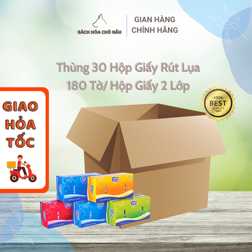 Thùng 30 Hộp Giấy Lụa Pulppy 180 Tờ/ Hộp Giấy 2 Lớp Siêu Mịn Cao Cấp [ Hàng Mới Chính Hãng]