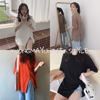 Áo váy thun xẻ vạt tà lệch form to unisex nhiều màu