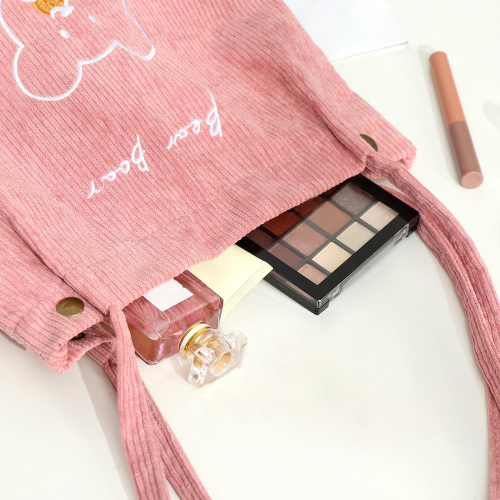 KENT1 Túi Tote Đeo Vai Cỡ Lớn Thêu Họa Tiết Gấu Dễ Thương
