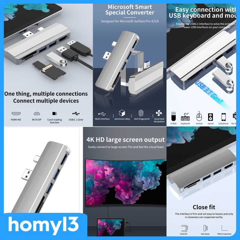 Hub Chia Cổng USB 3.0 Cho Surface Pro 4 / 5 / 6 4K HDMI