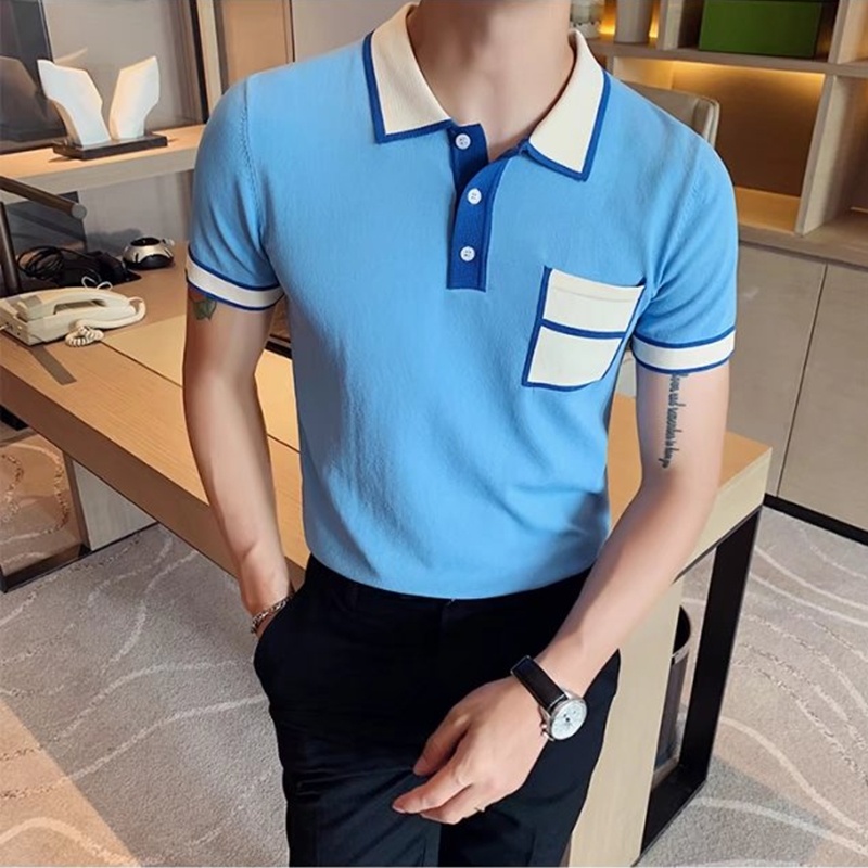 Áo Thun Polo Tay Ngắn Cổ Bẻ Phối Túi Phong Cách Hàn Quốc Thời Trang Mùa Hè Cho Nam Size M-3XL