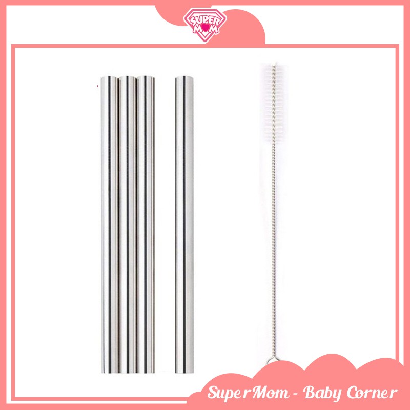 Ống hút inox 304 thẳng dài 215mm - Supermom &amp; Baby Corner