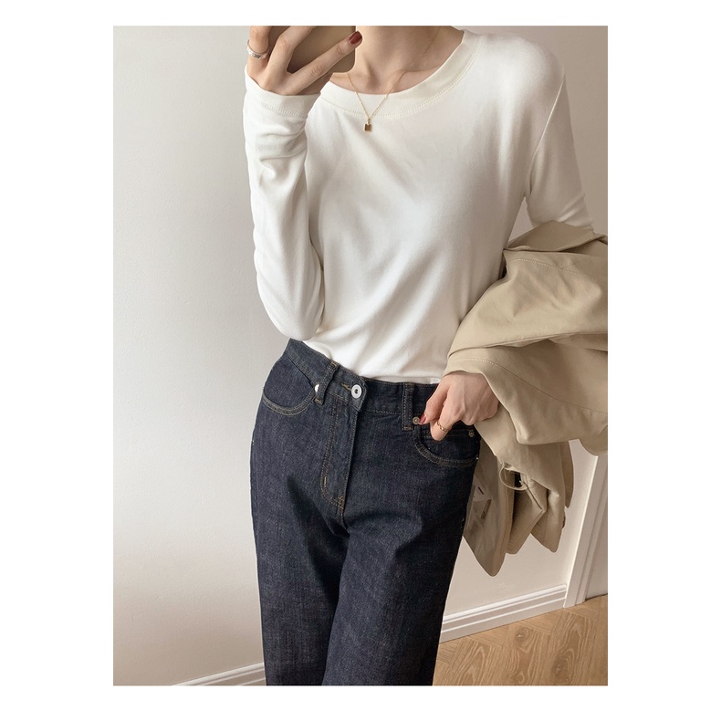 Áo Thun cotton Dày Hai Mặt Tay Dài Phong Cách Hàn Quốc Thời Trang Thu Đông Cho Nữ