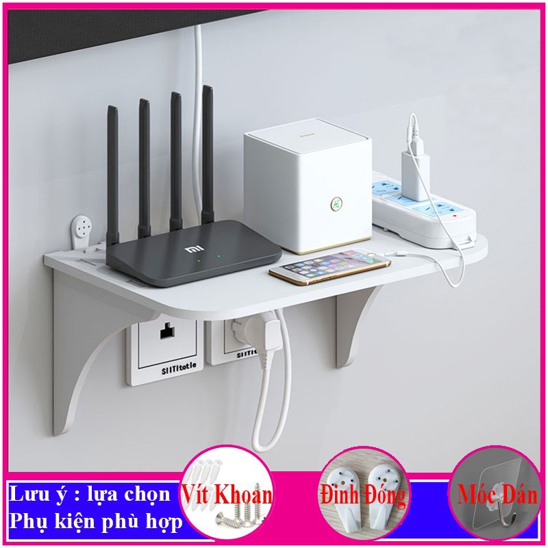 Kệ che ổ điện, giá treo máy chiếu, kệ đầu thu K+, wifi nhỏ gọn