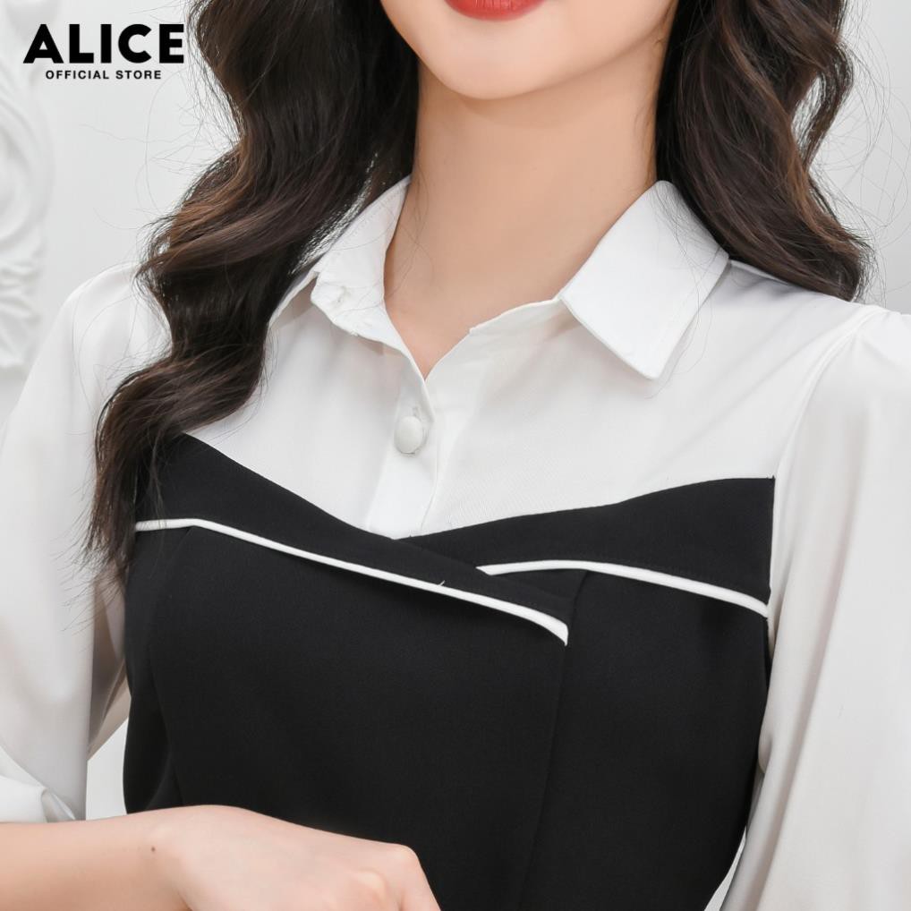 Đầm Suông Công Sở Nữ Đẹp ALICE Thiết Kế Cổ Sơ Mi Chân Váy Phối Dập Ly Sang Trọng, Thanh Lịch V691  ཾ