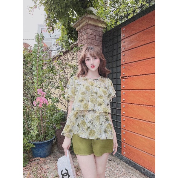 Bộ Áo tơ phối Quần lụa mềm mượt nhà Mai Ngô, hoạ tiết xinh xắn