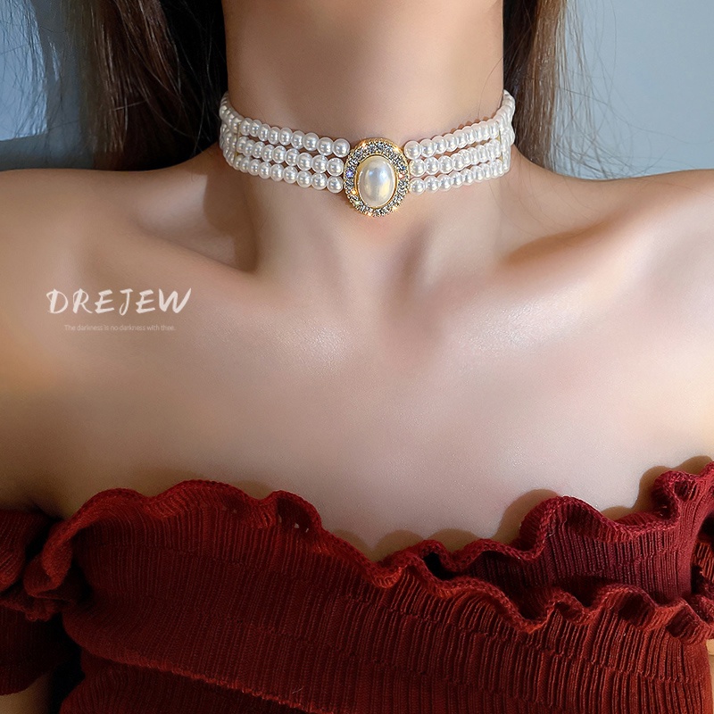 Drejew Vòng Cổ Nhiều Lớp Đính Đá Ngọc Trai Thời Trang