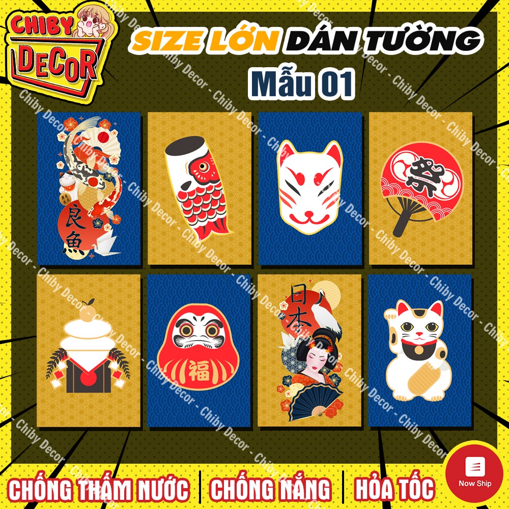 Sticker Nhật Bản Japan Khổ Lớn 🌈 Hình dán Size Lớn Trang Trí Quán Trà Sữa, Cà Phê, Nhà Ở, Quán Ăn Dán Tường