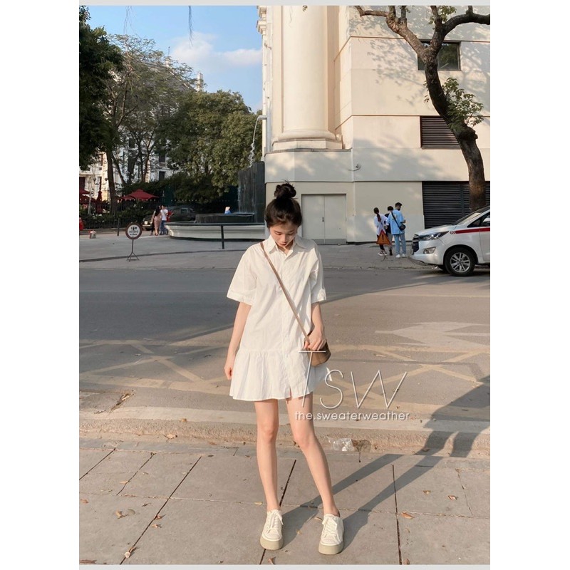 [Mã SKAMA06 giảm 8% tối đa 50K đơn 250K] Váy sơ mi đuôi cá nhún lệch ( Ảnh thật ) | BigBuy360 - bigbuy360.vn
