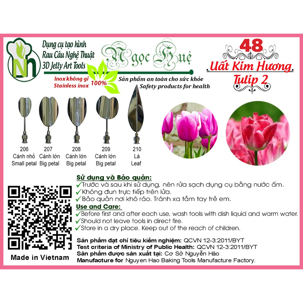 Dụng cụ rau câu 3D Ngọc Huệ (bộ 5 kim số 48 - hoa tulip 2)