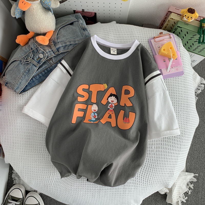 Áo tay phối kiểu dáng bóng rổ in chữ STAR FLAU hoạt hình siêu xinh