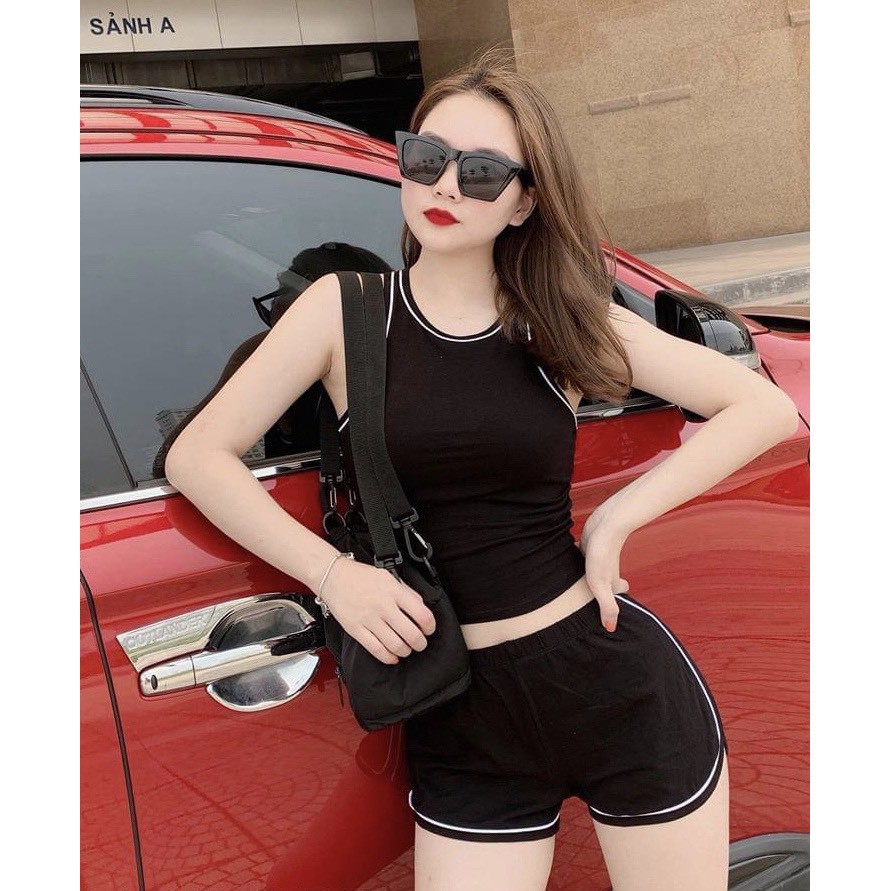 SET TẬP GYM NGẮN CROPTOP VIỀN TRẮNG