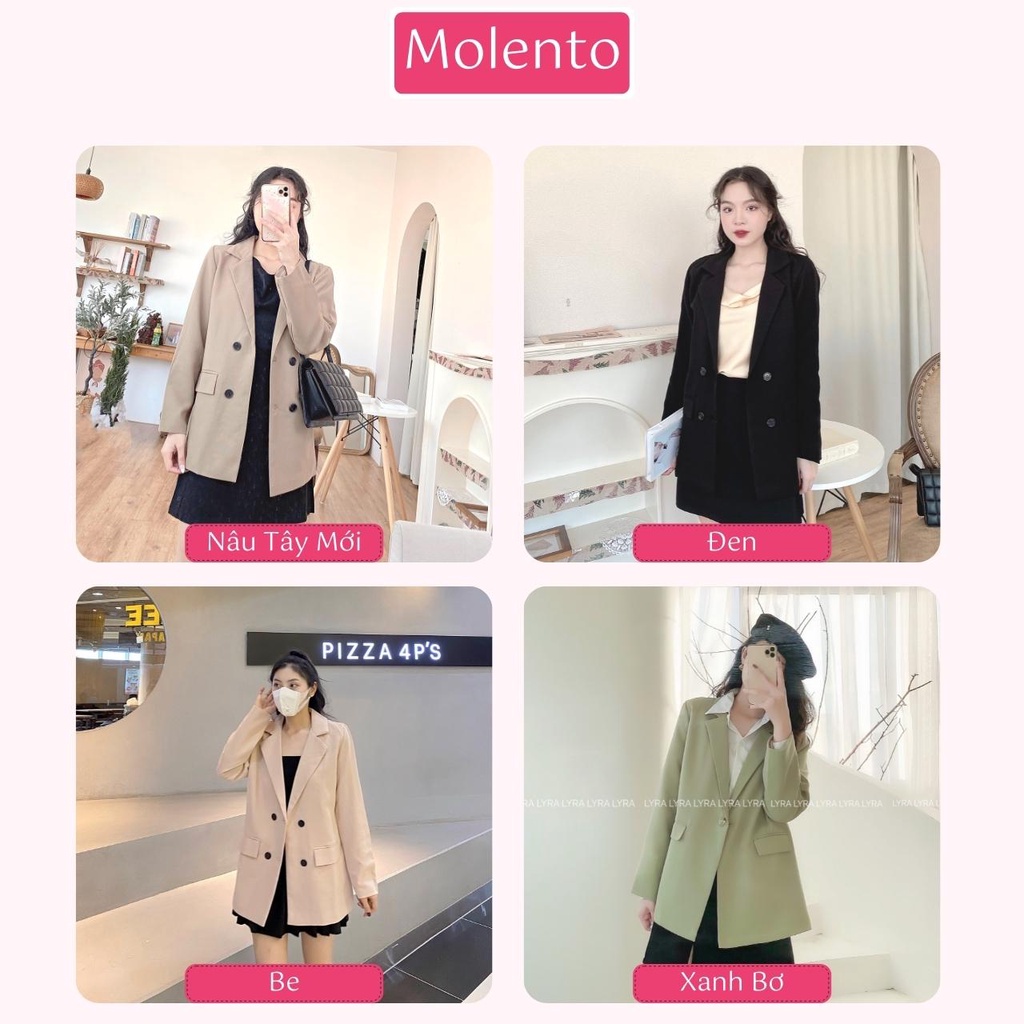 Áo Blazer Nữ Áo Vest Khoác Ngoài 2 Lớp Dài Tay Túi Nắp Dáng Rộng Phong Cách Hàn Quốc Màu Nâu Tây Be Đen Xanh Molento M77