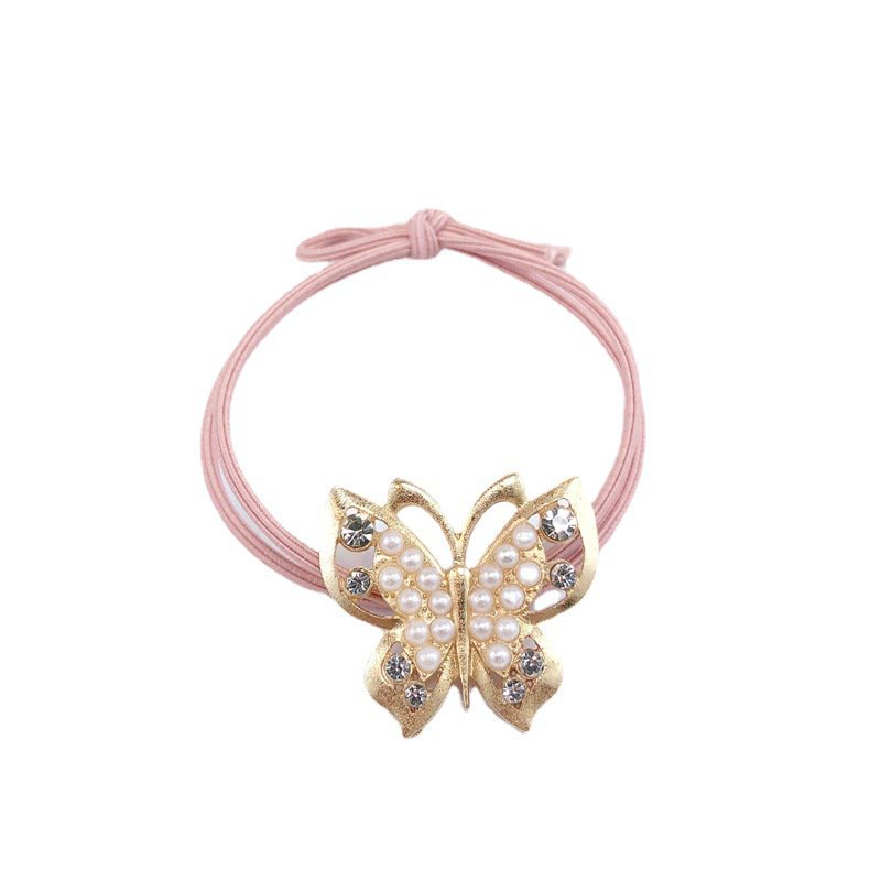 Korean-StyleinsMori Style Pearl Butterfly Elegant Metal Hair tie High Elasticity Ponytail Rubber Band Hair Rope Hair Accessories Head Rope