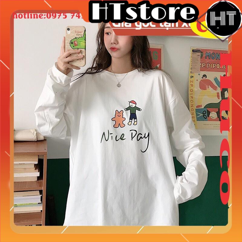 Áo thun tay dài form rộng unisex Nice Day nam nữ ulzzang áo nam nữ unisex freesize ulzzang giá rẻ